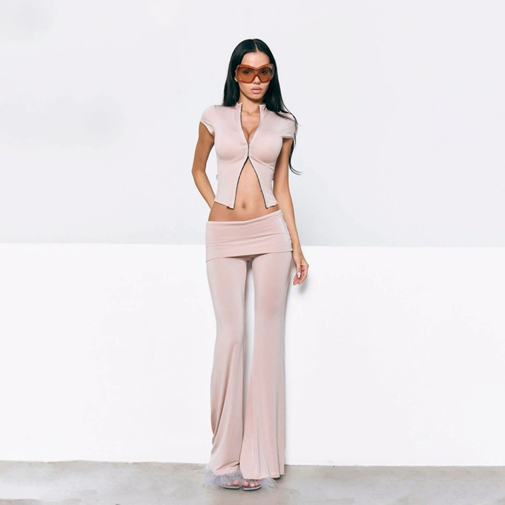 ZARA Summer Single Breasted Cardigan and Tight Micro Flare Pants Two Piece Set